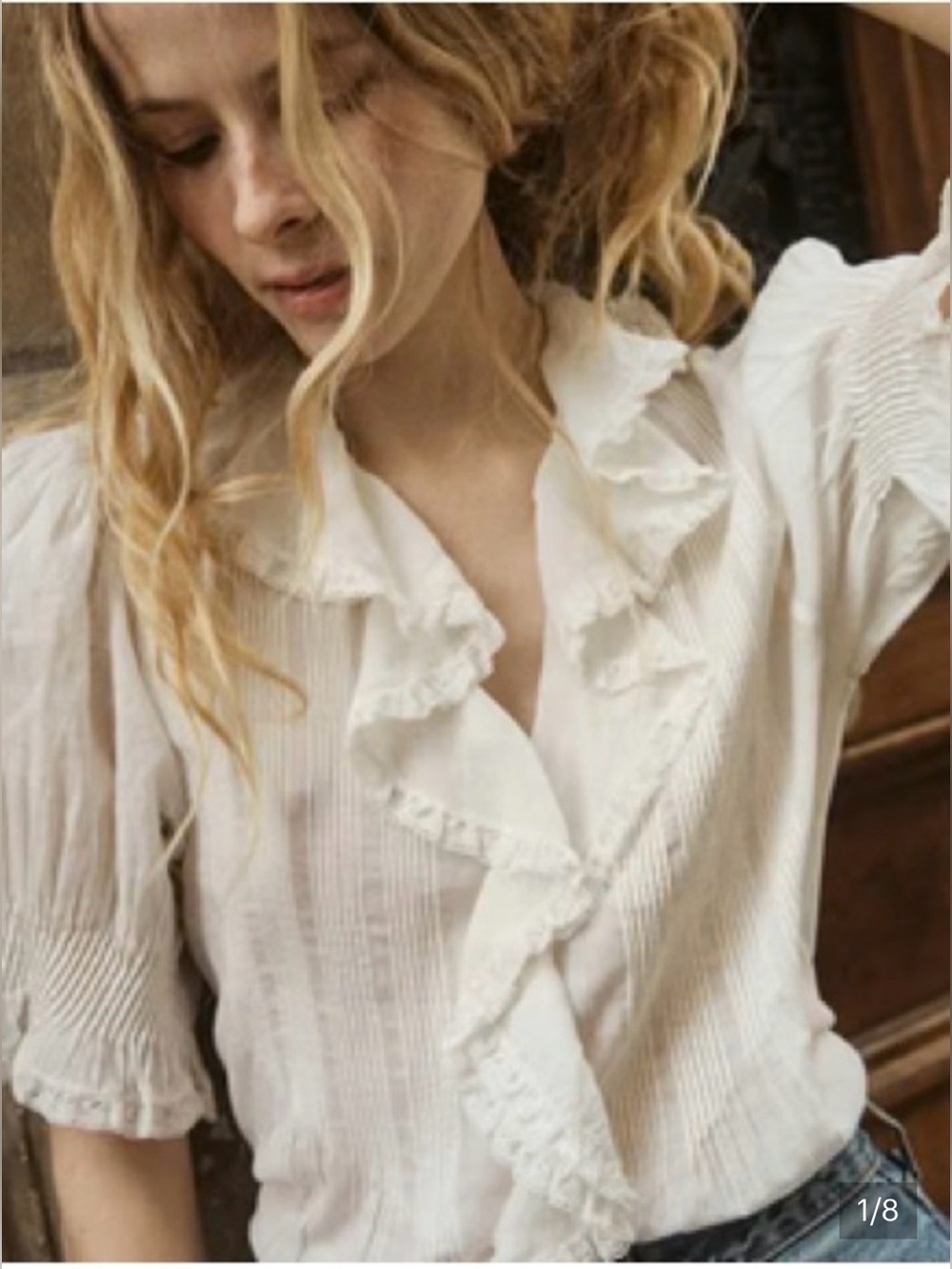 Doen Henri ruffle top - color Salt- size Small